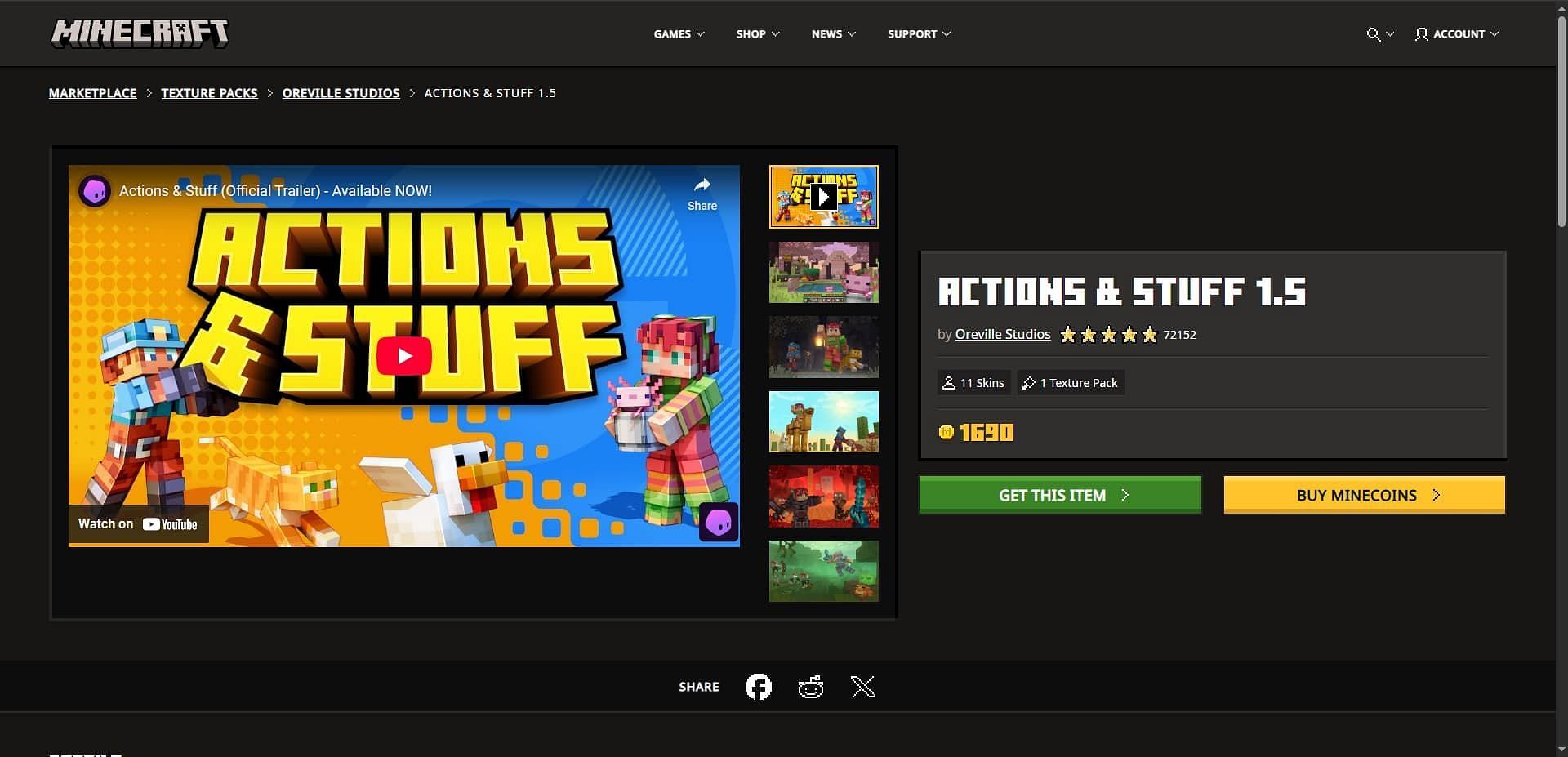 Purchase Actions & Stuff from Minecraft Marketplace (Image via Mojang)